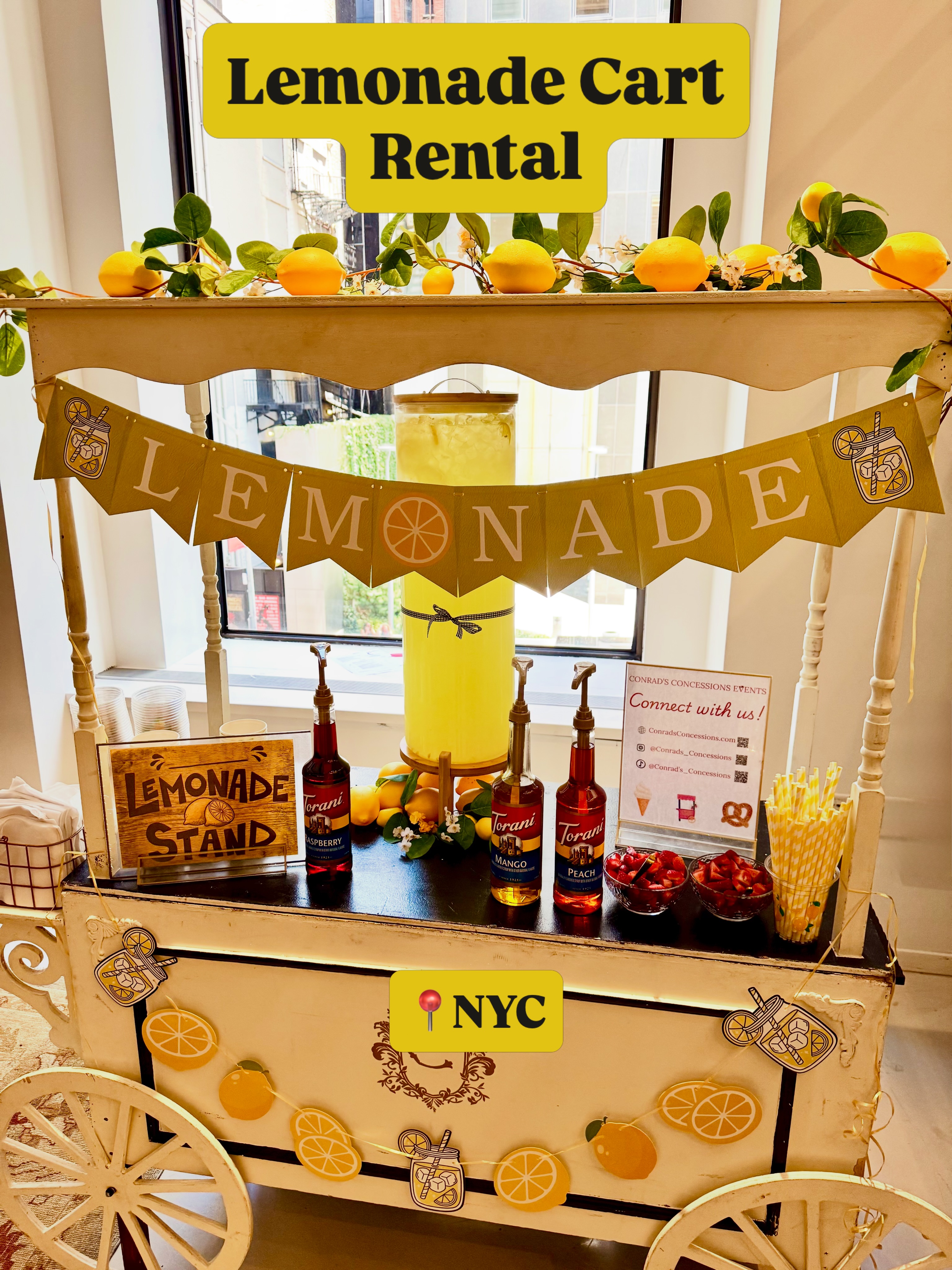 LEMONADE CART RENTAL IN NYC ?We had the pleasure of serving lemonade from our vintage-style cart at an event for Take-Two Interactive (of GTA fame!). Guests were able to enjoy classic lemonade with their choice of a flavored syrup and fresh strawberries. ? Conrad’s Concessions’ lemonade cart rental is perfect for BRAND ACTIVATIONS, CORPORATE EVENTS, PR EVENTS, WEDDINGS, BAR MITZVAHS, BAT MITZVAHS, SWEET 16s, BRIDAL SHOWERS, BABY SHOWERS, HOLIDAY CELEBRATIONS, and so much more. ?Serving NJ, NYC, Philadelphia, CT, Westchester County, and the Hudson Valley. Complete a Wishlist form on our website to receive a custom price quote for your next event! #nyc #eventrental #corporateevent #nj #corporate
Our vintage-style lemonade cart! ?
Flavored syrups and freshly diced strawberries.
