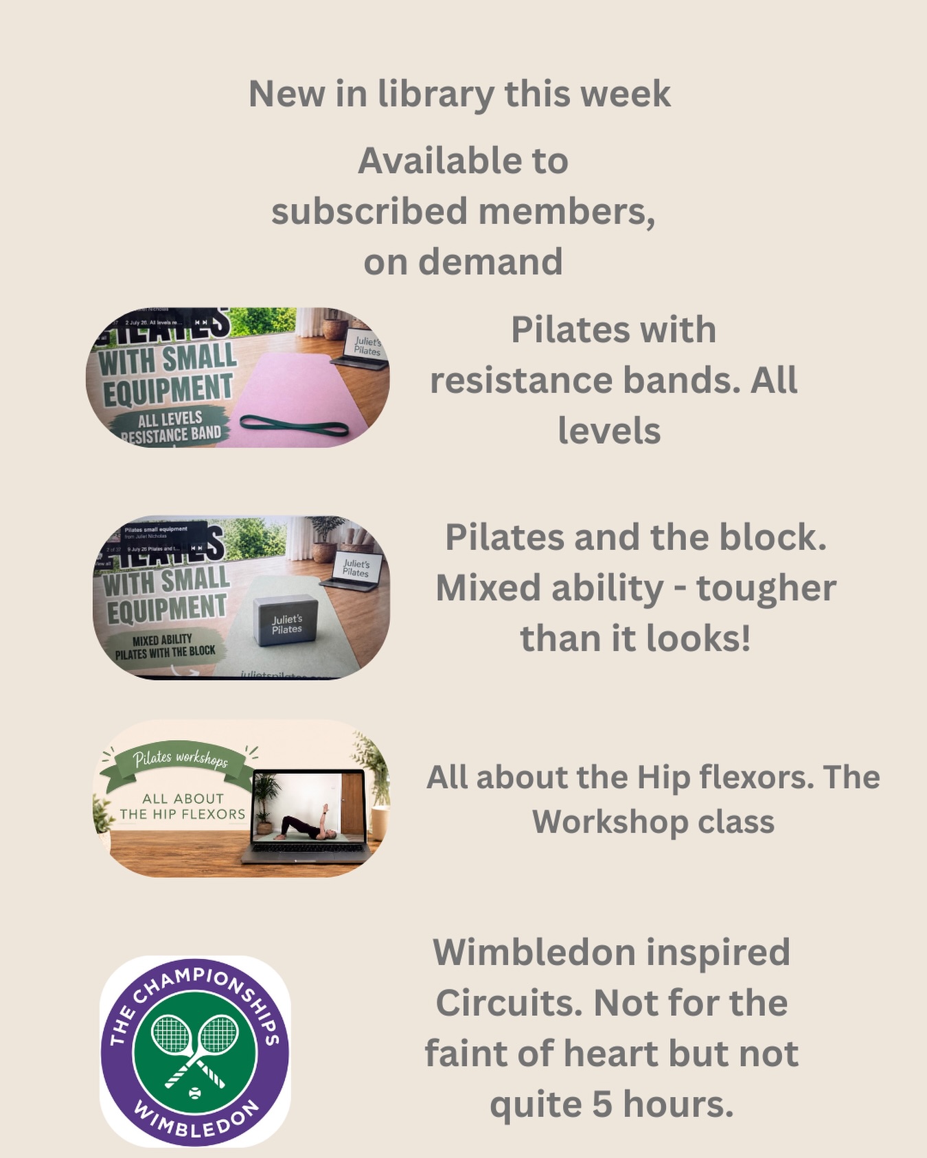 We’ve had another busy week, sandwiched in amongst amazing tennis ? ?and a never ending heatwave ??
Our online library is growing and growing. So many collections of classes from a 5 min stretch, to a 10 mins abs hit all the way to full 45 min classes of all levels.
If you’re walking your dog or going to your allotment early to avoid the heat (all messages I’ve had this week), you can still pick up a class when you get home.
Turn on the fan, pour a large glass of water, scroll through 100’s of classes and find the challenge you want!
Have a great weekend ?⚽️?♂️?
#pilatesondemand #joinusonline #pilateslibrary #classesavailablenow‼️