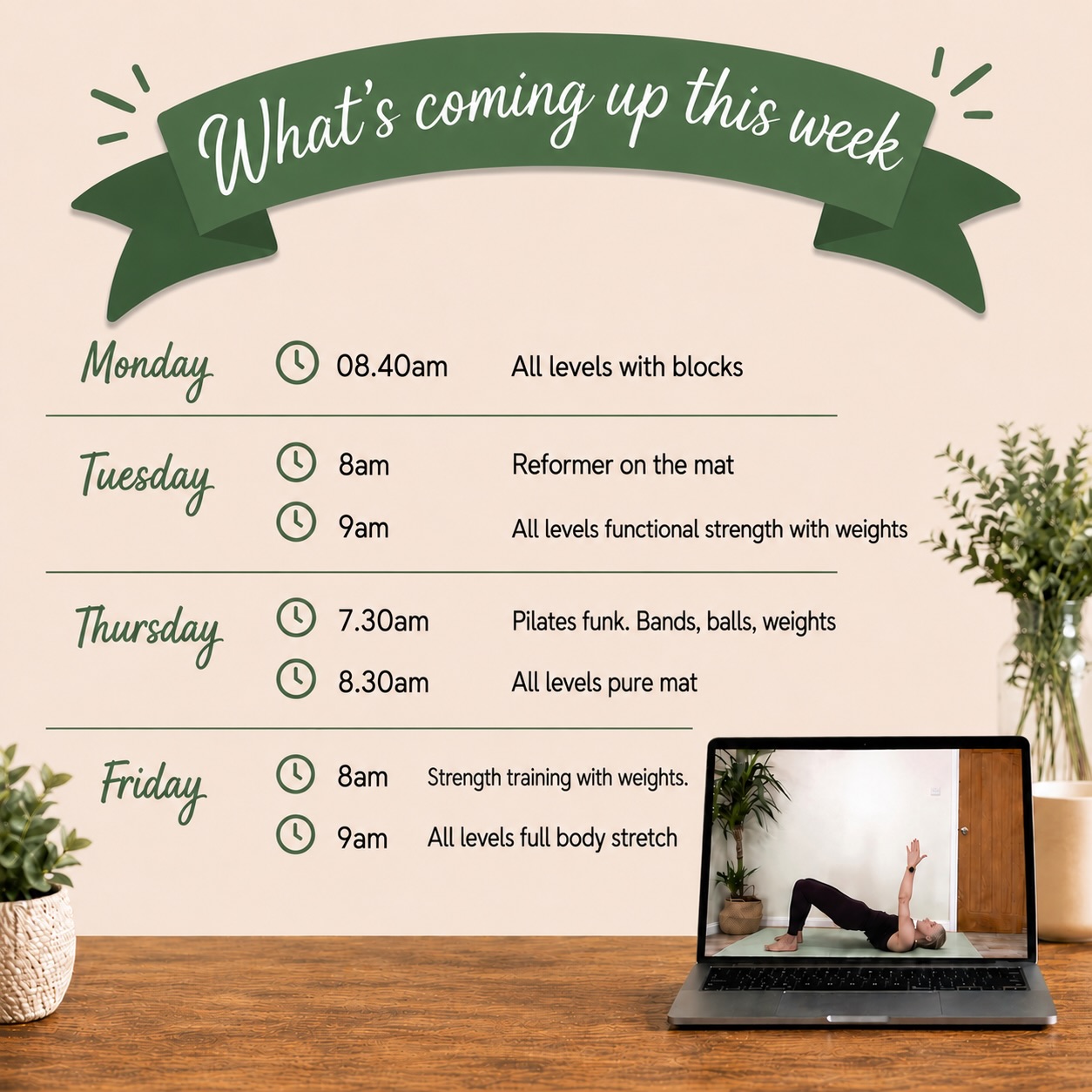 Keeping busy. Post Wimbledon blues but the summer is only just beginning (it just feels like it’s been here for ever!)
and there’s sooo much more to look forward to.
Meanwhile, over here at J’s P., we have another busy week.
45 min classes. Live. Online. Subscribe today and join as many as you like.
See you in the morning ?
#gonnamisswimbledon #newweeknewstart #onlineclasses #pilatesforeverybody