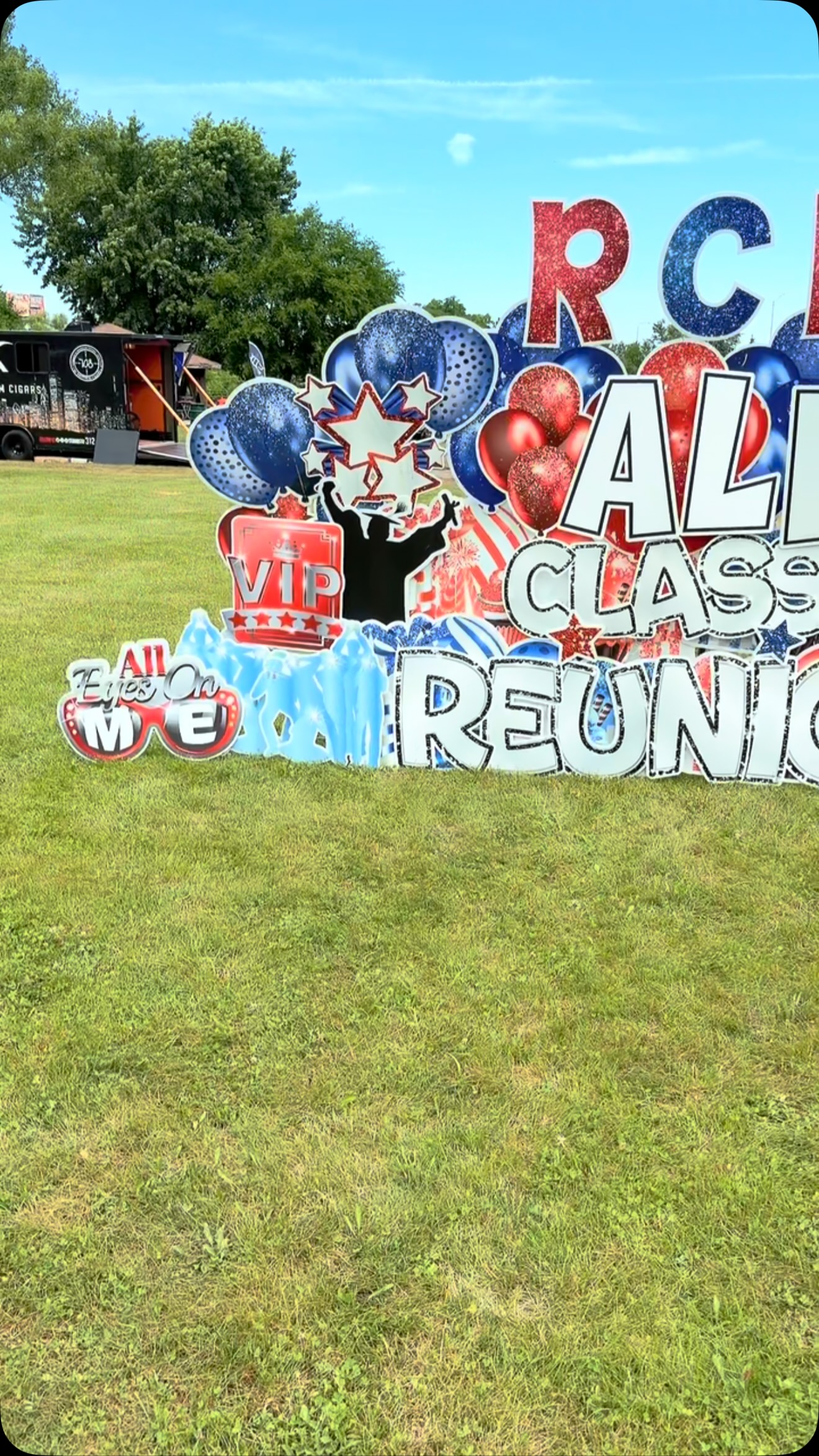 A time was had at the Rich Central High School ALL class reunion‼️ Just My Yard Card had the honor of letting everyone know exactly what time it was!! Need a yard card setup??? Call or text us today…#justmyyardcard #yardcards #yard #reunion #celebration