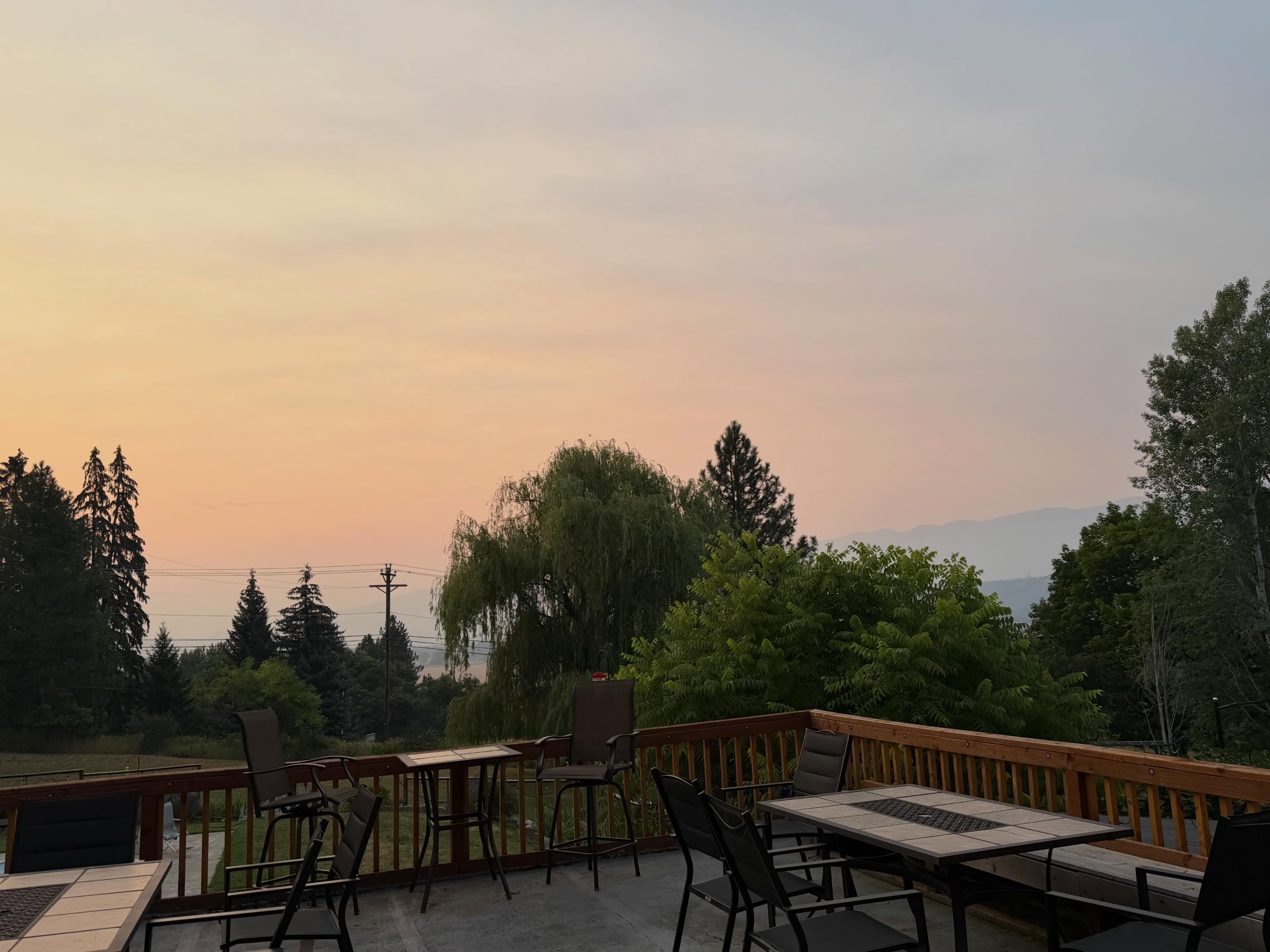 These photos show this morning, yesterday morning and Thursday morning. The fire started Wednesday. The difference is crazy. We are so grateful for the all the fire teams working so hard. I hate the smoke but it sure does make pretty skies.