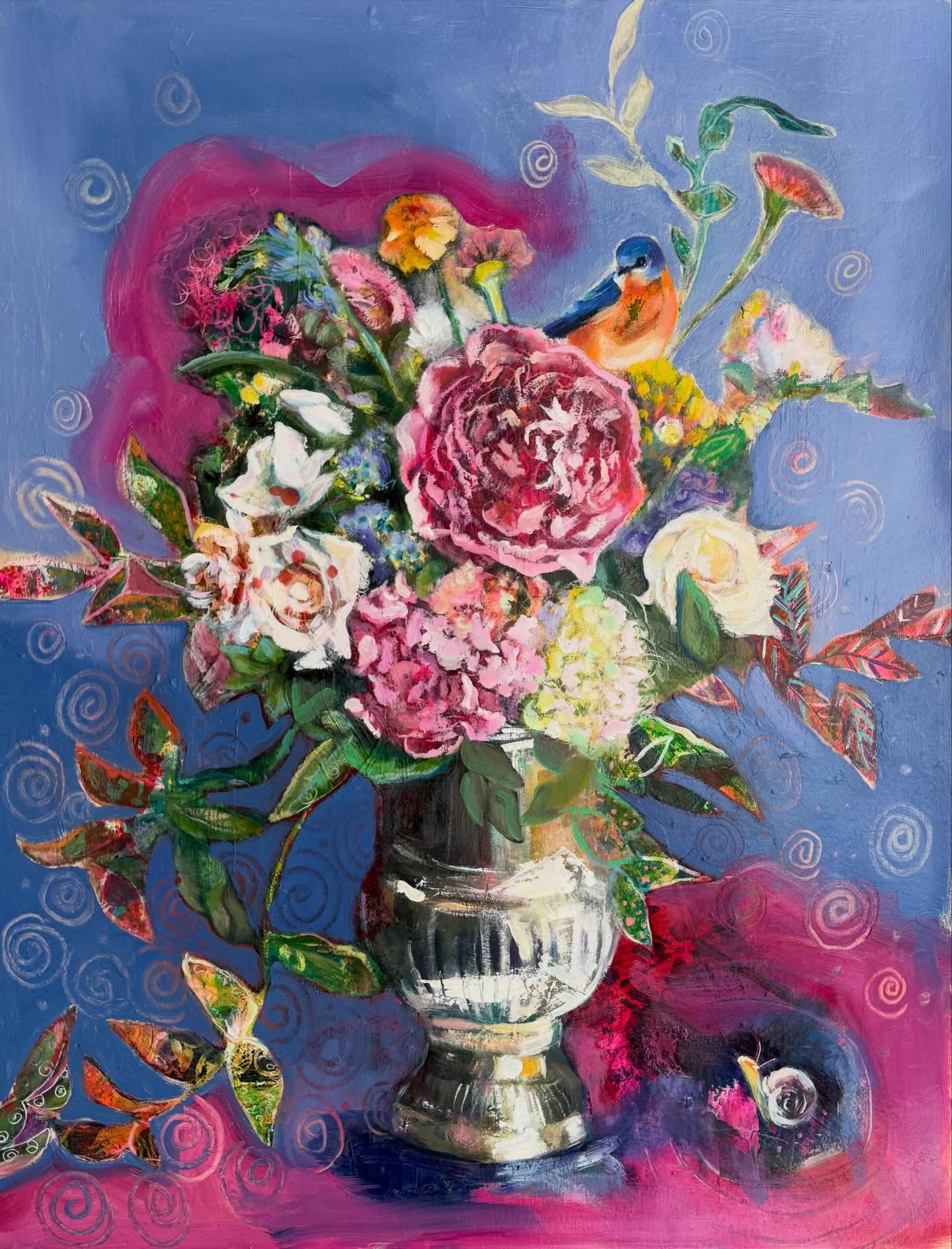 Sometimes you have to stop and smell the flowers… even if they’re painted. This bouquet has now found its forever home, once I have lacquered and framed it ! I love knowing it will be part of someone’s everyday life.
