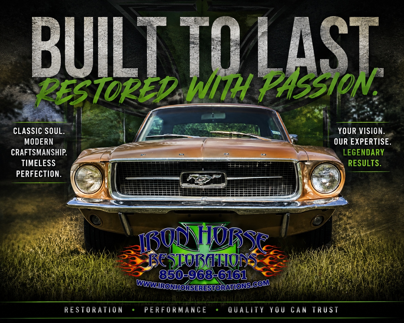 Every great restoration starts with a vision—and ends with a vehicle built to last.
At Iron Horse Restorations, we combine classic craftsmanship with modern expertise to bring your dream car to life. Whether it's a factory-correct restoration, custom build, or performance upgrade, we're committed to delivering quality you can see and results you can be proud of.
? (850) 968-1616
? www.ironhorserestorations.com
Built to Last. Restored with Passion.
#IronHorseRestorations #ClassicCars #AutoRestoration #MuscleCars #ClassicMustang #Restomod #CustomCars #BuiltToLast