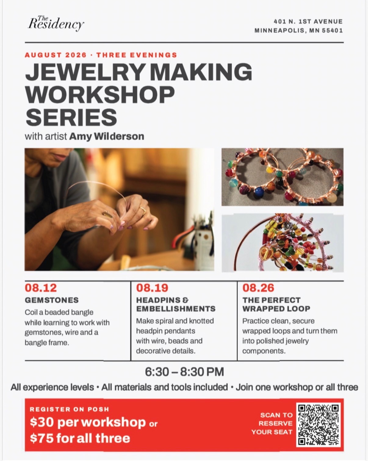 Join @theresidency_mpls by @moderndayme for our next creative makers experience!
Throughout the month of August, we are hosting a series of jewelry-making workshops with Artist in Residence, Amy Wilderson, from @amyajewelry
Sign up for a single workshop OR get a DISCOUNTED PASS for the whole series, happening Wednesdays in August, the 12th, 19th and 26th from 6:30-8:30pm.
Get your tickets at https://bit.ly/45ffSFX
See you there!
🎥: @safeelghorab
📸: @throughrabbitseyes
#minneapolisevents #moderndayme #theresidency #community #downtownmpls