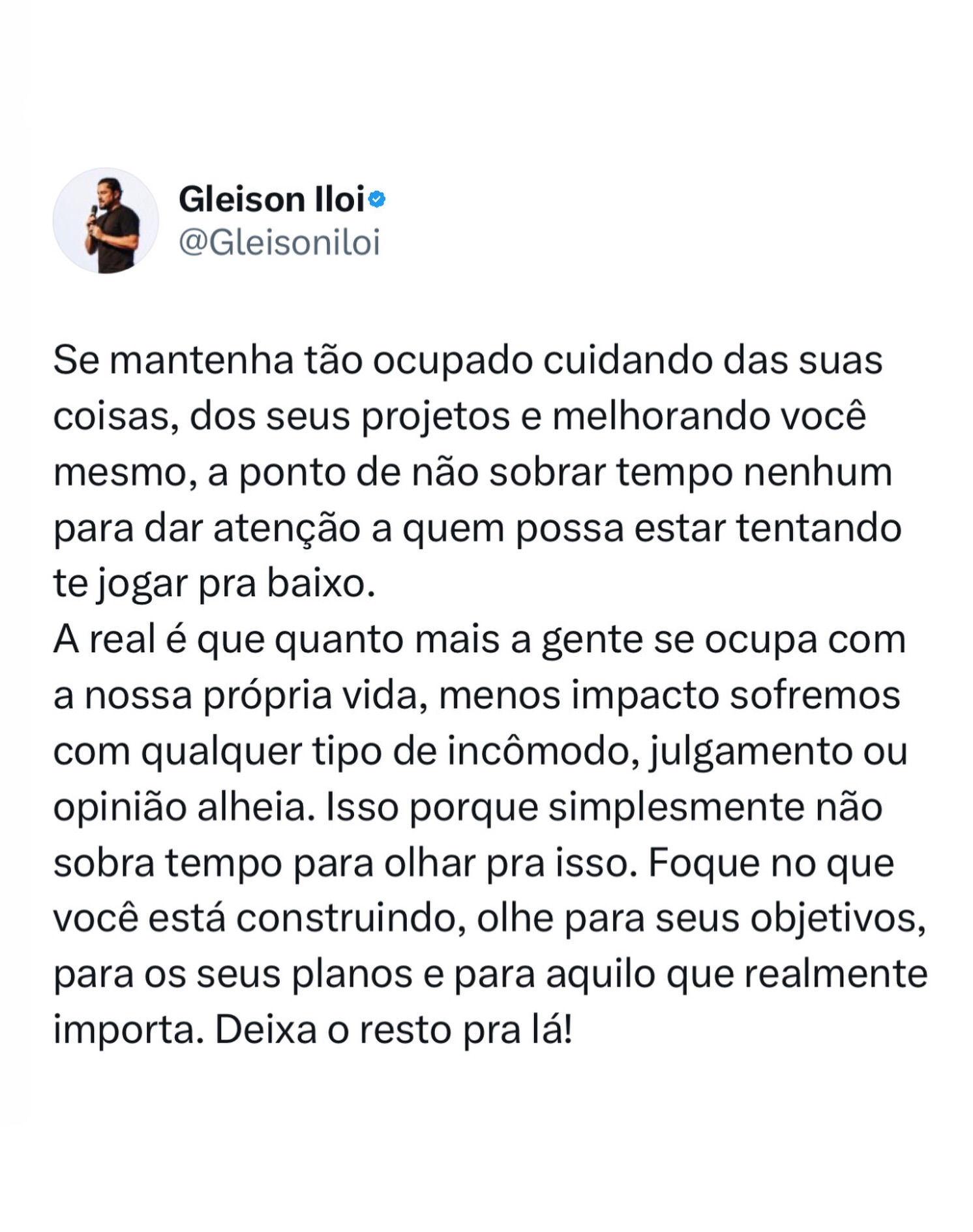 Sextou no modo ?
Não deixe nenhuma energia ruim entrar na sua casa, no seu negócio ou na sua mente. Se blinde e se proteja.
E nada melhor do que se proteger ignorando tudo que vem contra você. Ignorar nesse caso é desfocar, deixar de lado, não se importar, nem reagir.
A chave: coloque tempo, energia, foco, recursos e dedicação em melhorar você mesmo. Faça isso e veja tudo mudar com o passar do tempo.
TMJ ???
