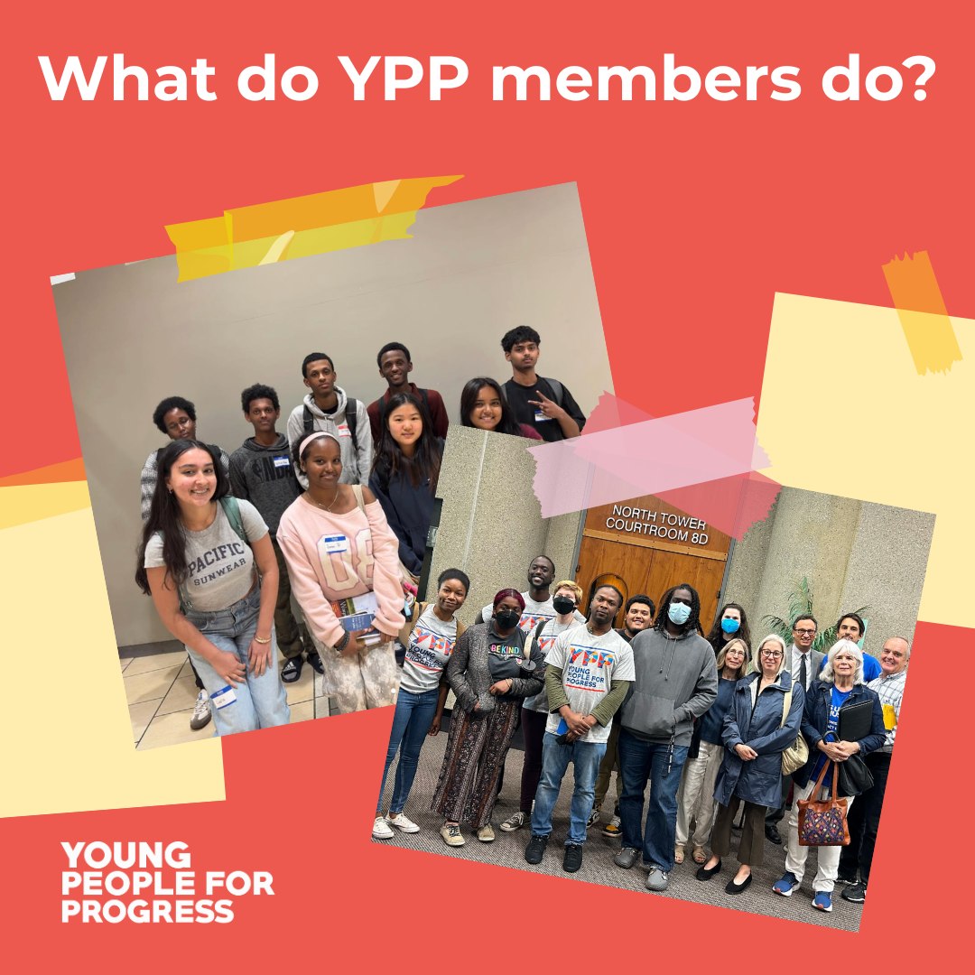 Curious about member responsibilities? YPP members contribute in numerous ways. Members participate in monthly general body meetings, and from there have opportunities to get involved in additional ways including canvassing, public testimony, participating in candidate forums, and even protesting.