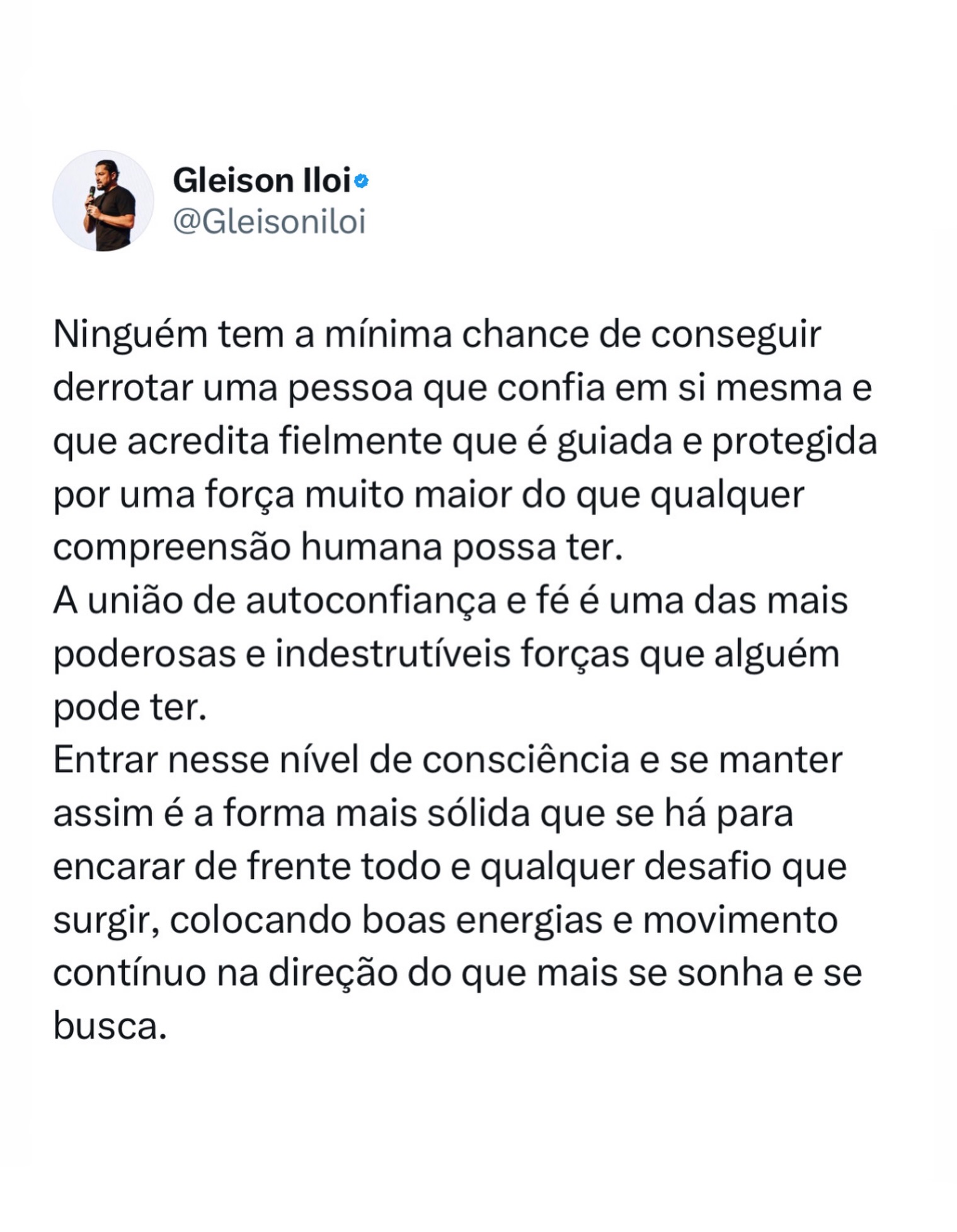 Isso é ouro ✨
Autoconfiança e fé ?
Autoconfiança é energia, é ação, é botão do fod*-se ligado…
Fé é força, é resiliência, é resistência.
Unir isso é atingir um nível muito poderoso, o que torna qualquer pessoa indestrutível.
Por isso que em todos, absolutamente todos os meus processos de Mentoria Individual eu trabalho direta ou indiretamente a autoconfiança do meu mentorado. Eu sei, quando ele(a) atinge um bom nível de autoconfiança tudo muda, tudo começa a andar, tudo começa a ganhar vida. O medo diminui, as dúvidas acalmam, os testes começam e os resultados são plantados. Ninguém consegue crescer e colher com baixa autoconfiança, não tem jeito. E com baixa autoconfiança a fé vai sumindo. Uma coisa puxa a a outra. E falo mais, não é apenas sobre pessoal e emocional, é sim principalmente sobre negócios, business, movimento. O profissional autoconfiante é quem faz, arrisca, erra, corrige, acerta, avança.
Por isso tudo te afirmo: trabalhe sua autoconfiança, fortaleça sua fé. Tudo mudará a partir disso.
Precisa de apoio e direção? Me chama, ou vai no link da bio ??
