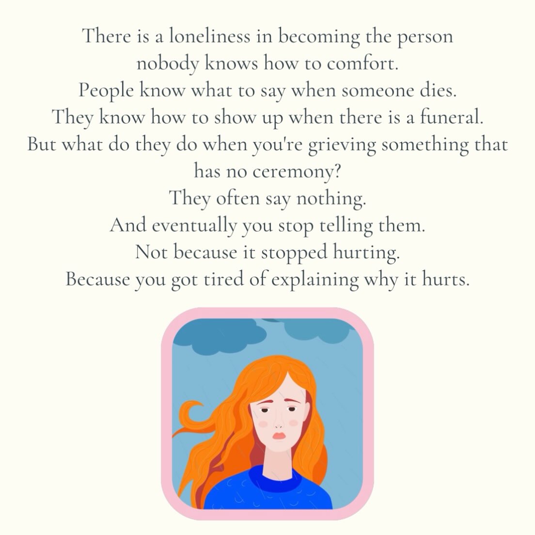 There is a loneliness in becoming the person nobody knows how to comfort.
People know what to say when someone dies.
They know how to show up when there is a funeral.
But what do they do when you’re grieving something that has no ceremony?
They often say nothing.
And eventually you stop telling them.
Not because it stopped hurting.
Because you got tired of explaining why it hurts.
?
Infertility impacts every area of your life, you need support while you grieve. I’m always here to listen, validate and support you no matter where you are on your journey. You don’t have to go through this alone. When you’re ready, let’s meet for a 20 min complimentary session.
www.griefnova.com
#infertilityawareness awareness #InfertilityGrief
#PregnancyLossSupport
#TraumalnformedCare